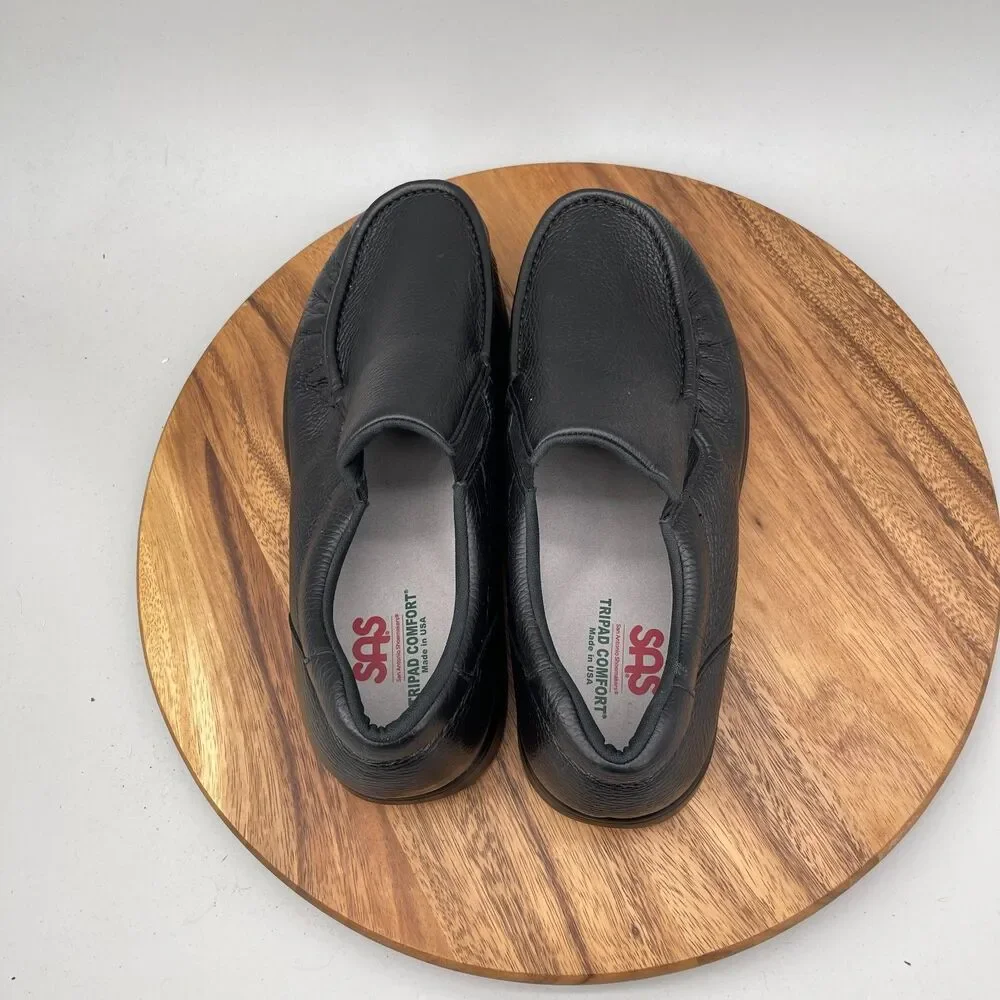 SAS Gore Shoes Mens Size 14 WW Black Leather Non Slip Work Loafers Casual